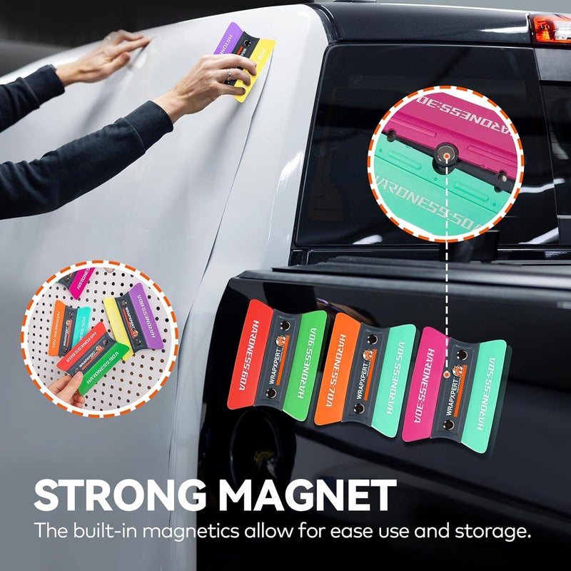WRAPXPERT Vinyl Wrap Squeegee Vinyl Wrap Tools Felt Squeegee for Car Wrap Magnet Tint Squeegee, 7 Hardness Removable Dual-Side Vinyl Wrapping Kits Window Tint Tools Decal Smoothing Scraper - Image 3